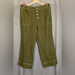 J. Crew Point Sur Surplus Linen Trouser Pants in Loren Green Size 14